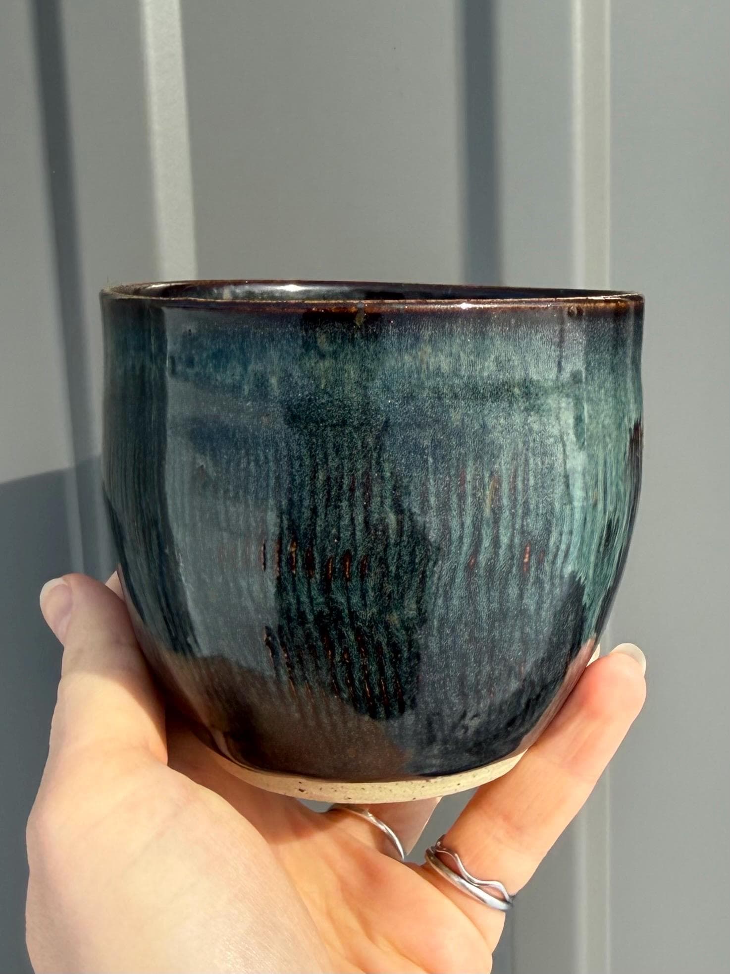 Blue Chattered Ceramic Teacup Mug Handmade