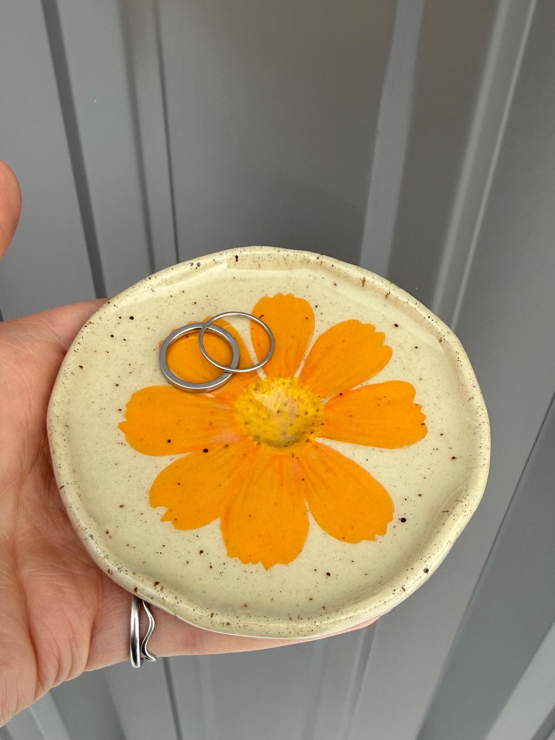 Pressed Flower Handmade Ceramic Trinket Ring Dish