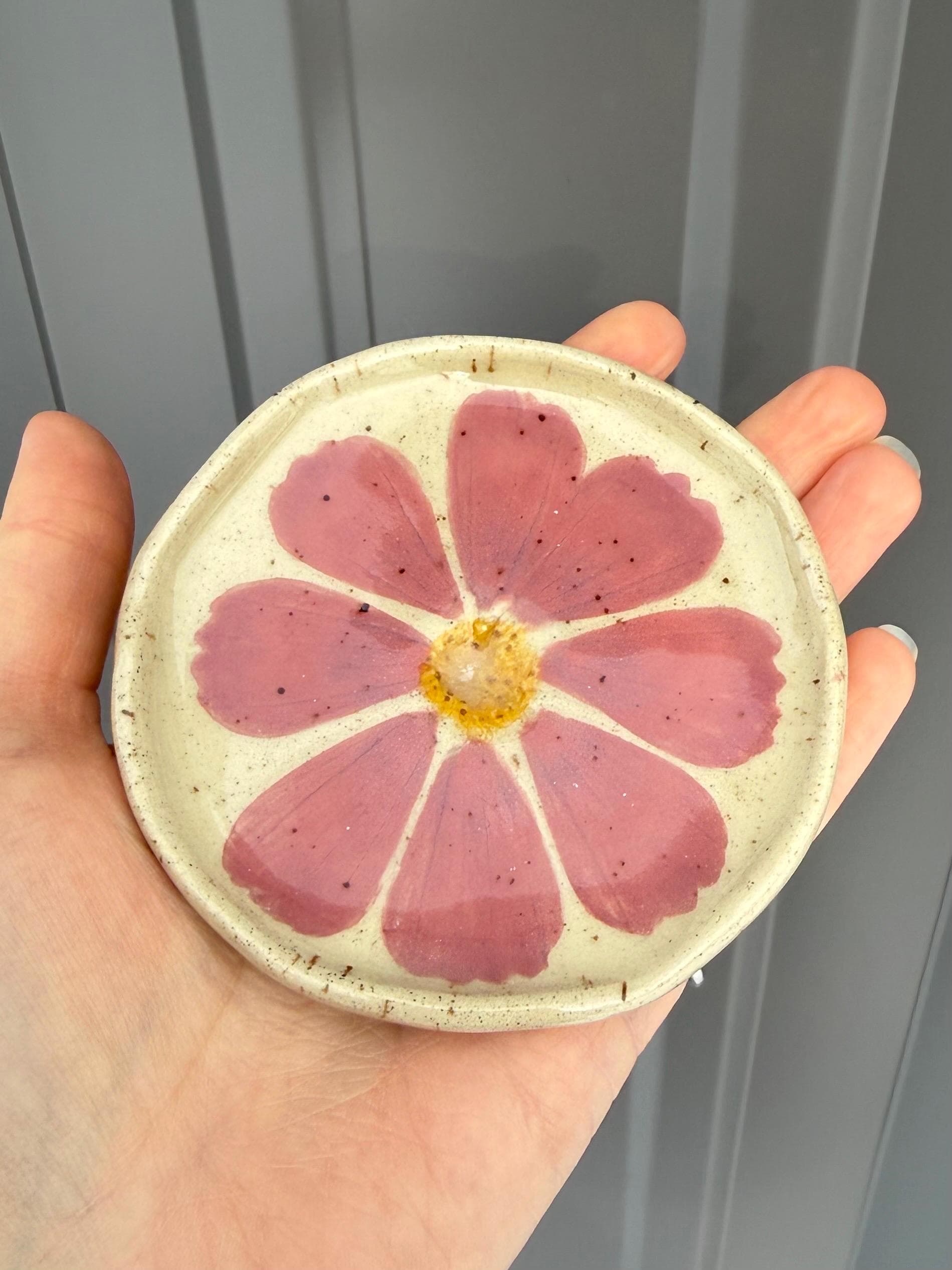Pressed Flower Handmade Ceramic Trinket Ring Dish