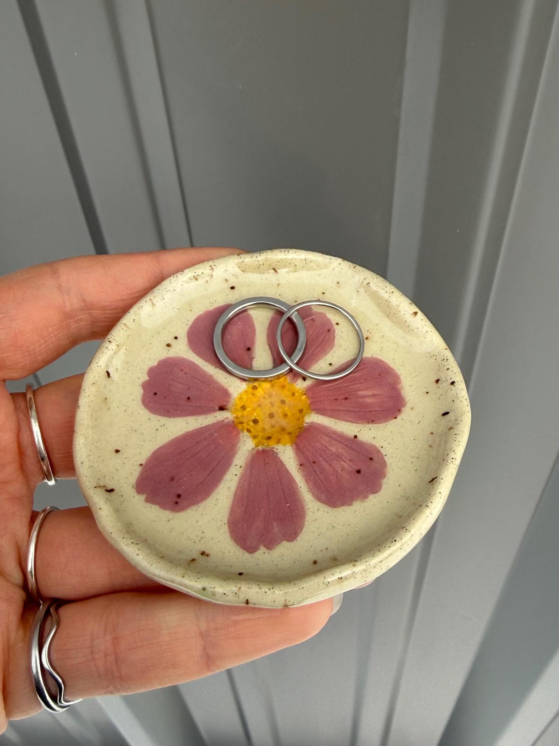 Pressed Flower Handmade Ceramic Trinket Ring Dish