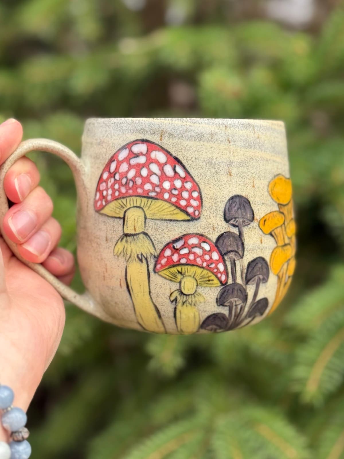 Hand-painted mushroom ceramic mug