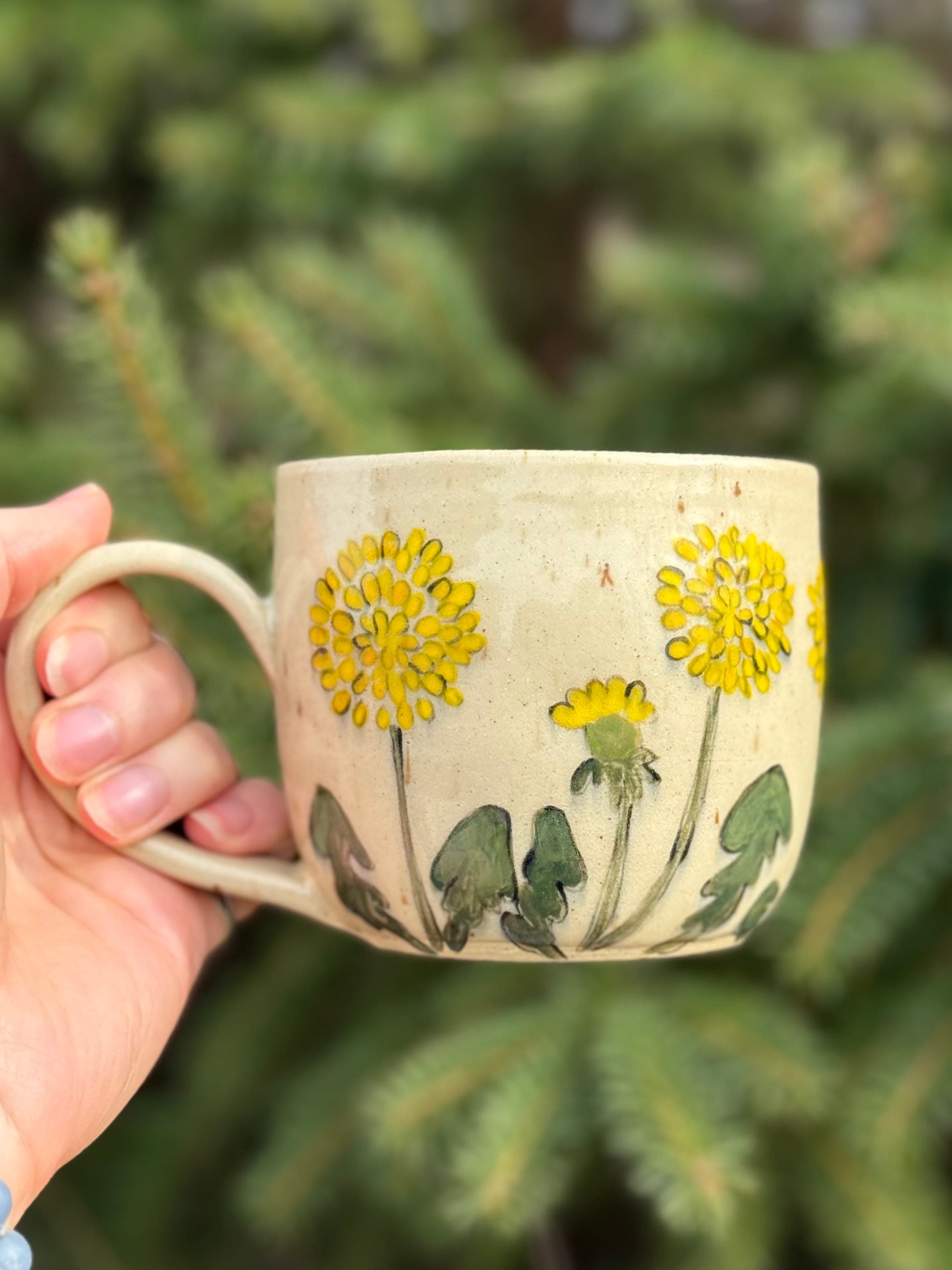 Hand painted dandelion mug