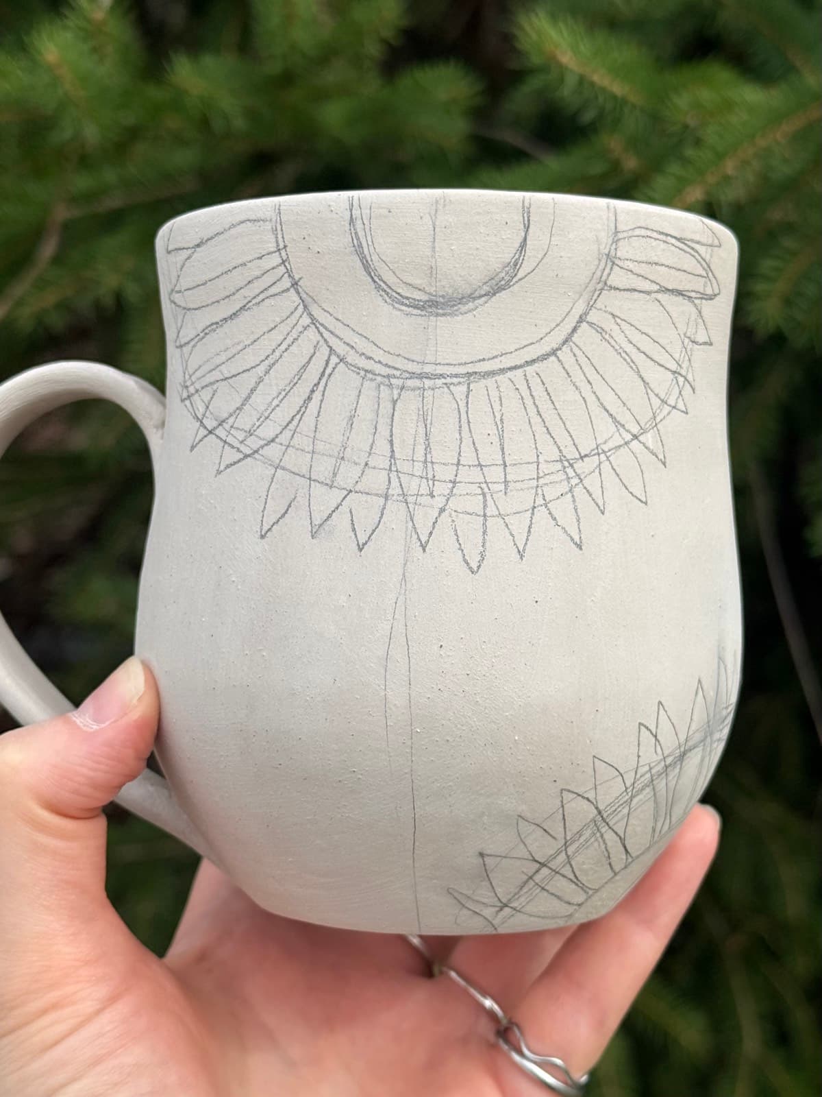 Sunflower mug with pencil outline